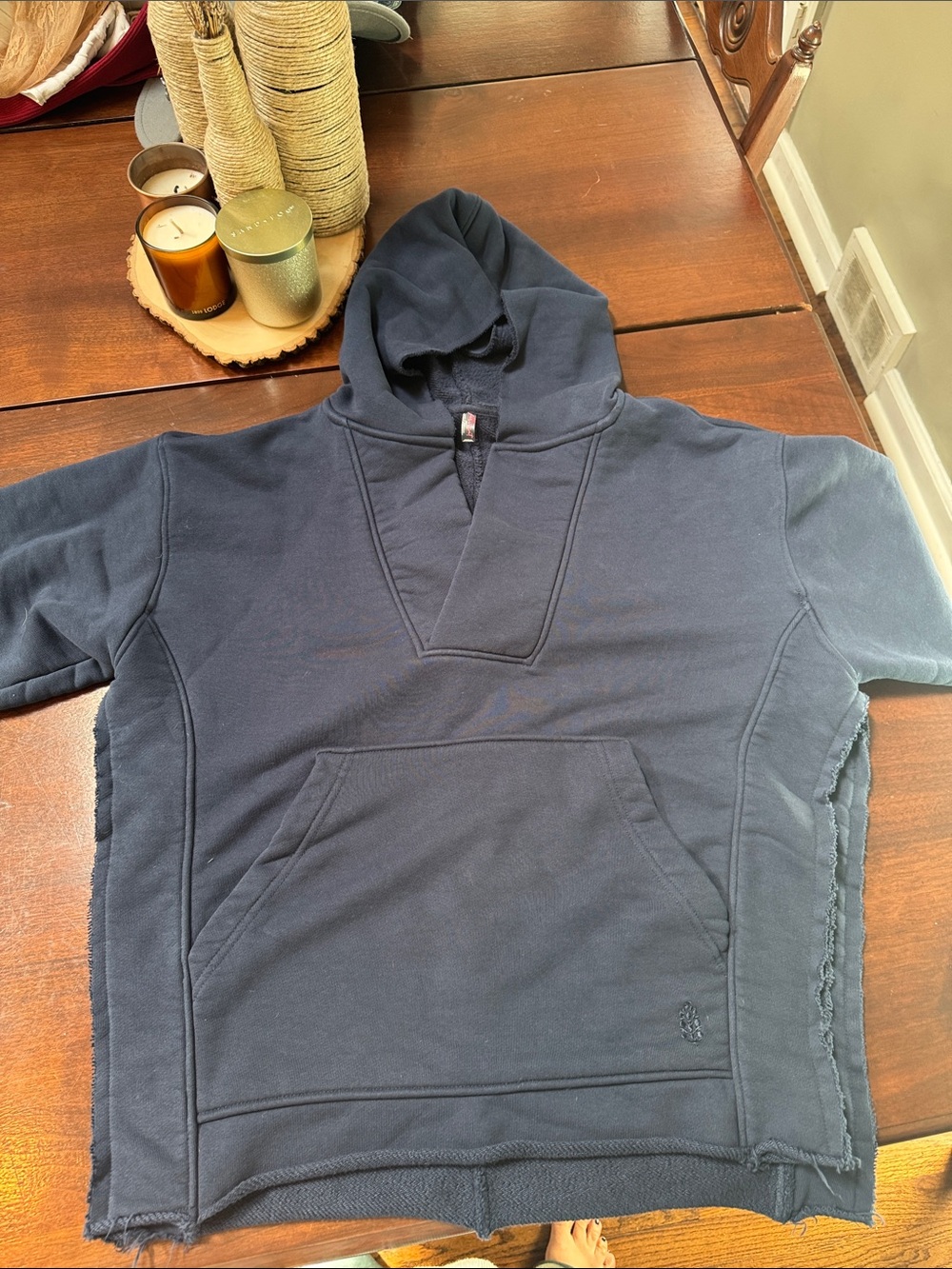 FP Movement by Free People Navy Short-Sleeve Hooded Sweatshirt